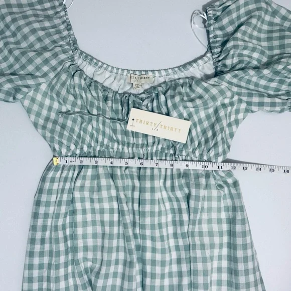 NWT Thirty/Thirty LA Green & White Gingham Dress, Babydoll Mini Dress, Medium - Picture 10 of 15